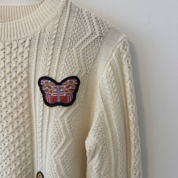 Jamison Ivory Knit Sweater with Butterly Patches | Size Small - Picture 3 of 9
